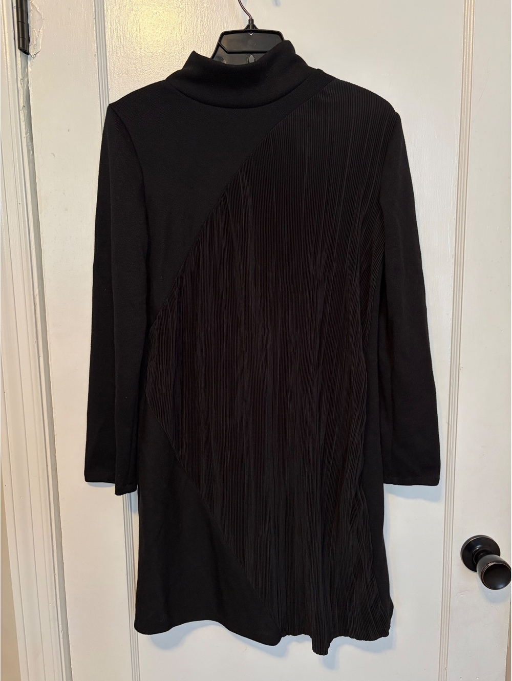 Zara Black Long Sleeve Turtleneck Dress with Textured Front Panel, Size Medium